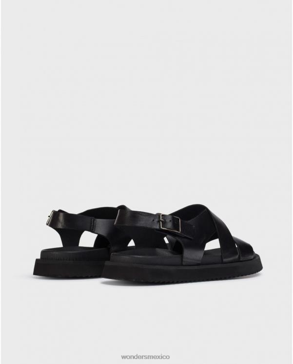 Wonders Sandalia negra de piel con tiras cruzadas calzado hombres 022RR348