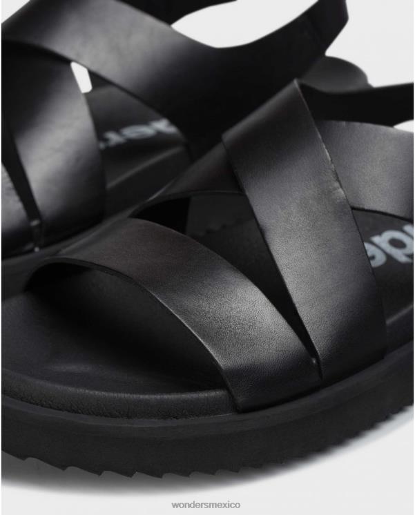Wonders Sandalia negra de piel con tiras cruzadas calzado hombres 022RR348
