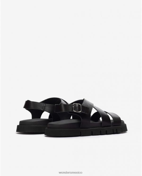 Wonders Sandalia negra de piel con tiras cruzadas calzado hombres 022RR349