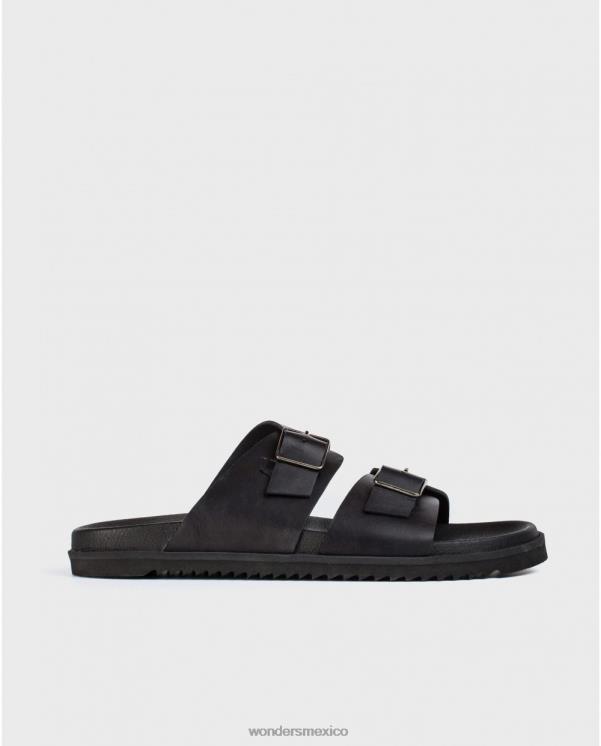 Wonders Sandalia piel negra con hebillas calzado hombres 022RR352