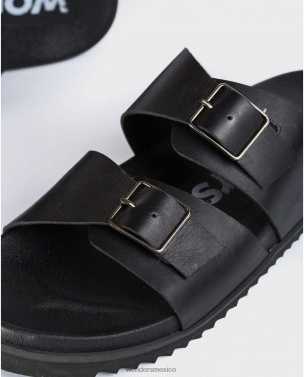 Wonders Sandalia piel negra con hebillas calzado hombres 022RR352