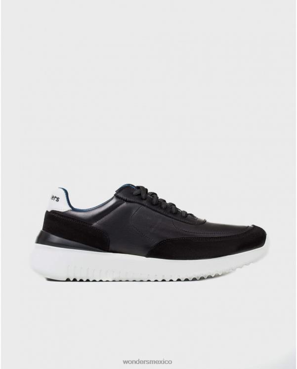 Wonders Deportivo negro/piel roto con cierre elástico calzado hombres 022RR451