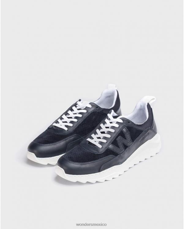 Wonders tenis de cuero marino con logo calzado hombres 022RR354