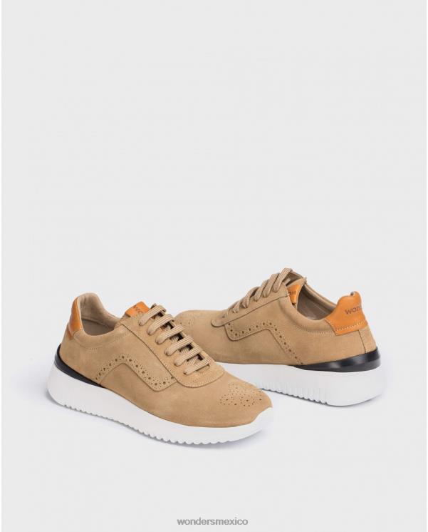 Wonders tenis de piel perforada color arena calzado hombres 022RR360