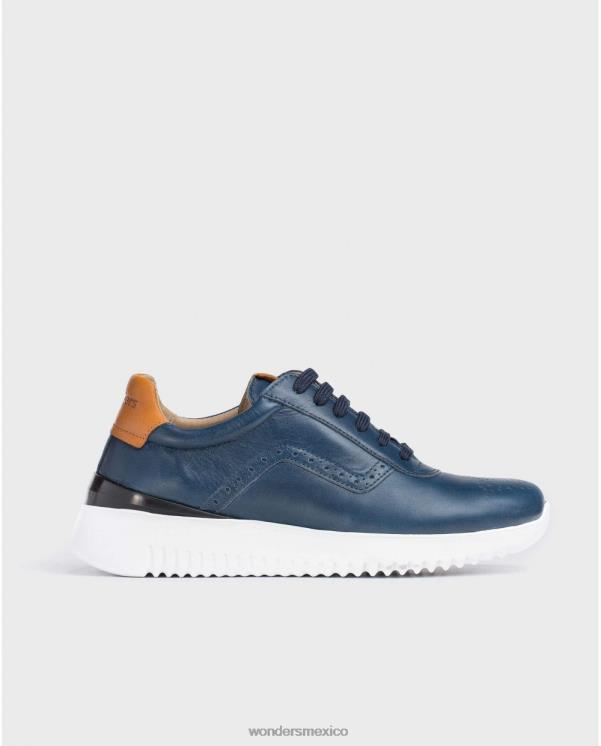 Wonders zapatilla de piel perforada marino calzado hombres 022RR359