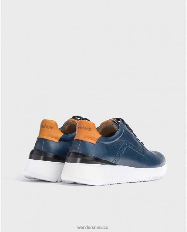 Wonders zapatilla de piel perforada marino calzado hombres 022RR359