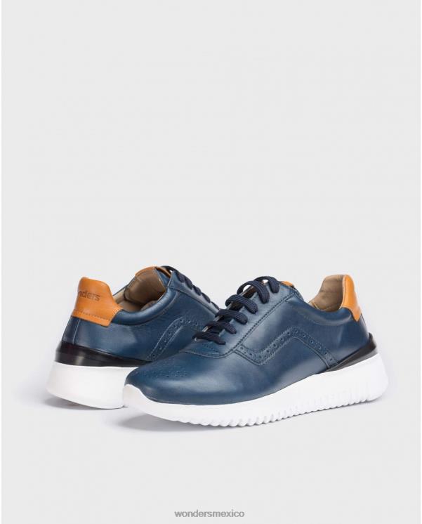 Wonders zapatilla de piel perforada marino calzado hombres 022RR359
