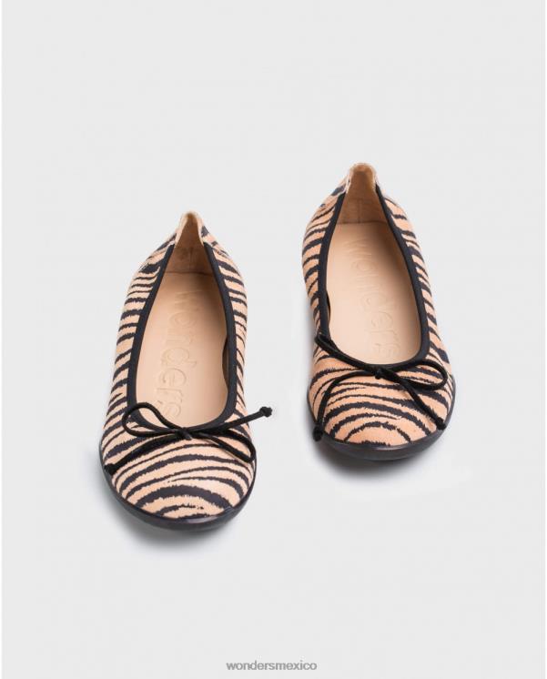 Wonders bailarina con estampado de cebra salmón/neg y detalle de lazo calzado mujer 022RR441