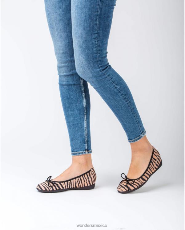 Wonders bailarina con estampado de cebra salmón/neg y detalle de lazo calzado mujer 022RR441