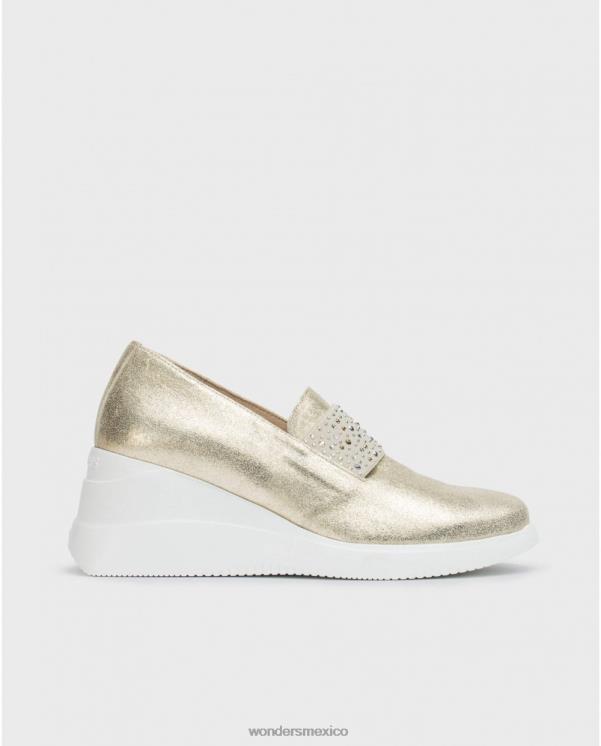 Wonders mocasín hueso platino oro calzado mujer 022RR68