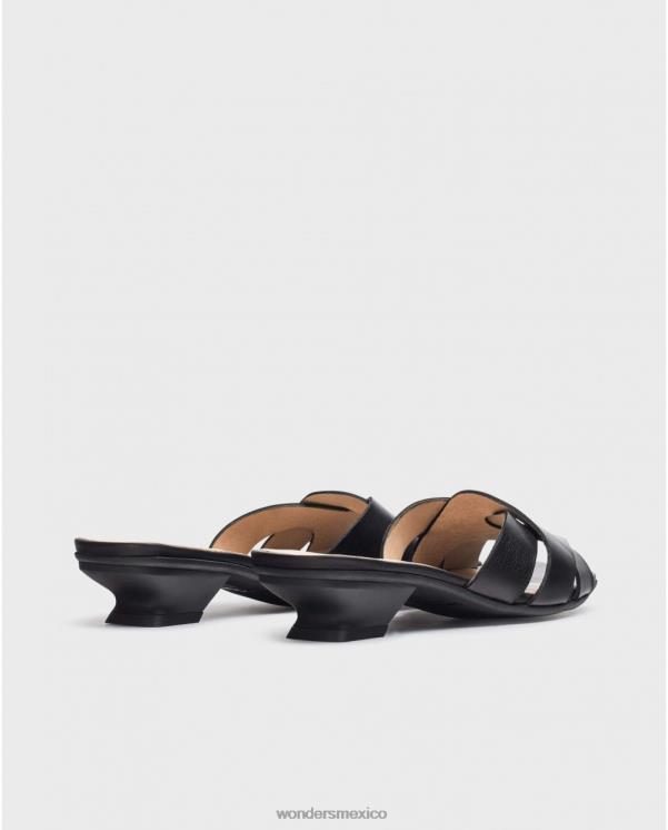 Wonders mule negro mica negra calzado mujer 022RR33