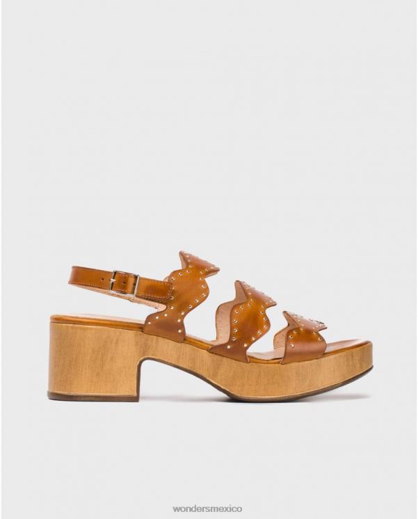 Wonders sandalia conac con detalle metalizado en tira calzado mujer 022RR426