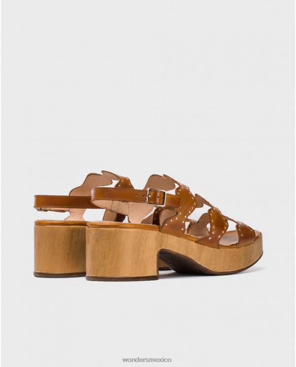 Wonders sandalia conac con detalle metalizado en tira calzado mujer 022RR426