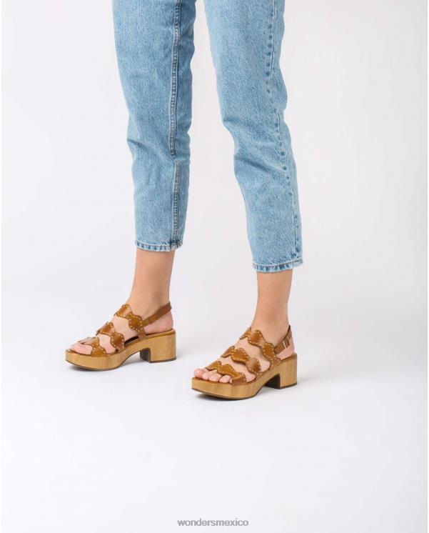 Wonders sandalia conac con detalle metalizado en tira calzado mujer 022RR426