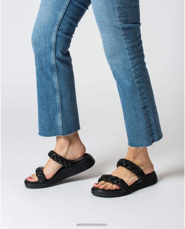 Wonders sandalia negra trenzada acolchada calzado mujer 022RR314