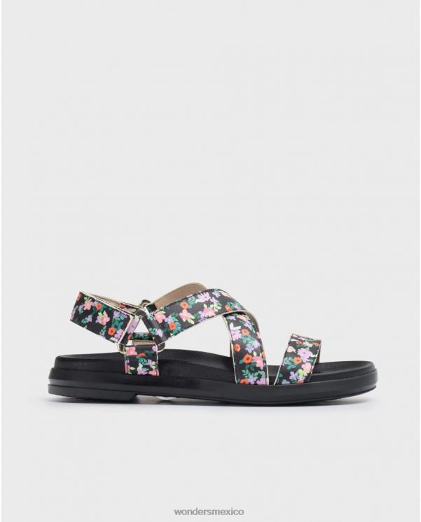 Wonders sandalia ola floral negro calzado mujer 022RR325