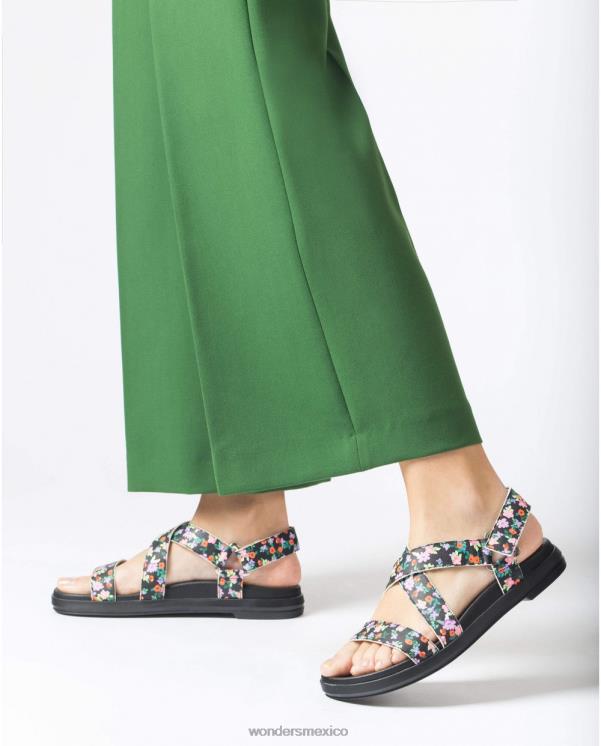 Wonders sandalia ola floral negro calzado mujer 022RR325
