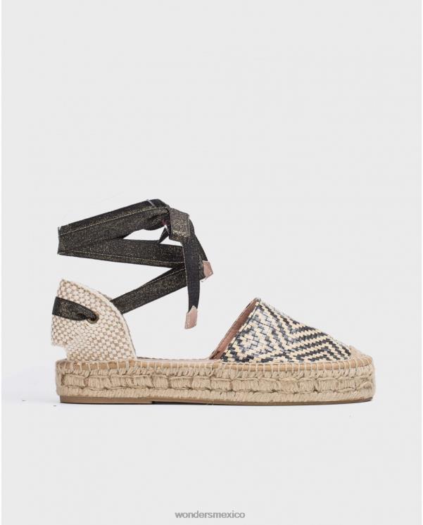 Wonders sandalia plana yute negra calzado mujer 022RR89