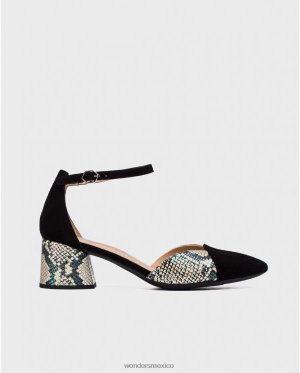 Wonders zapato tacón negro/off con pulsera al tobillo calzado mujer 022RR434