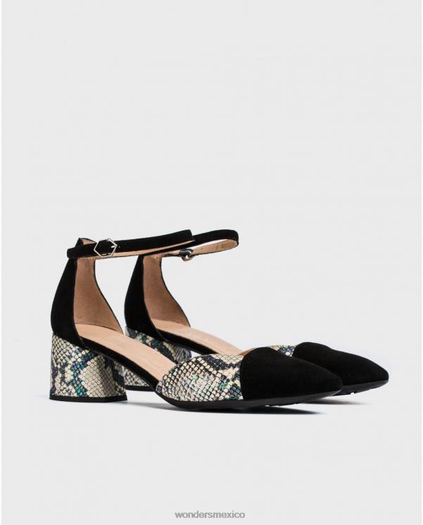 Wonders zapato tacón negro/off con pulsera al tobillo calzado mujer 022RR434