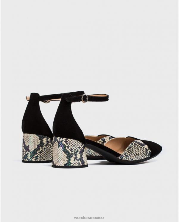 Wonders zapato tacón negro/off con pulsera al tobillo calzado mujer 022RR434