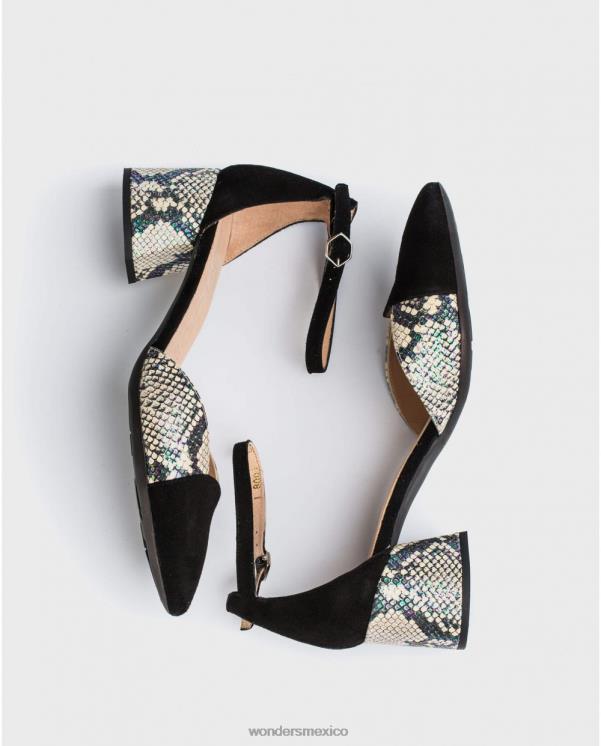 Wonders zapato tacón negro/off con pulsera al tobillo calzado mujer 022RR434