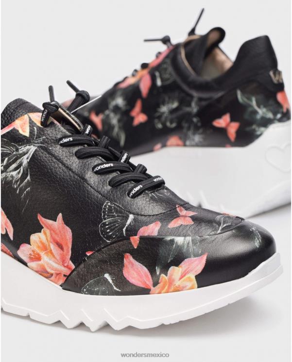 Wonders zapatilla negra floral glam calzado mujer 022RR334